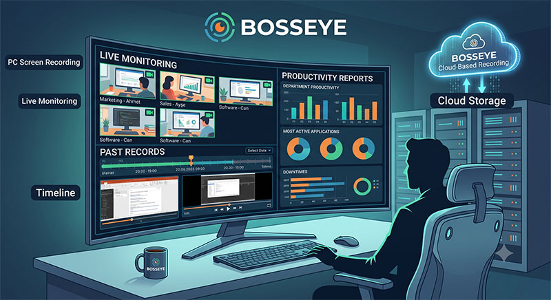 How employee screen activities are monitored and recorded via the cloud